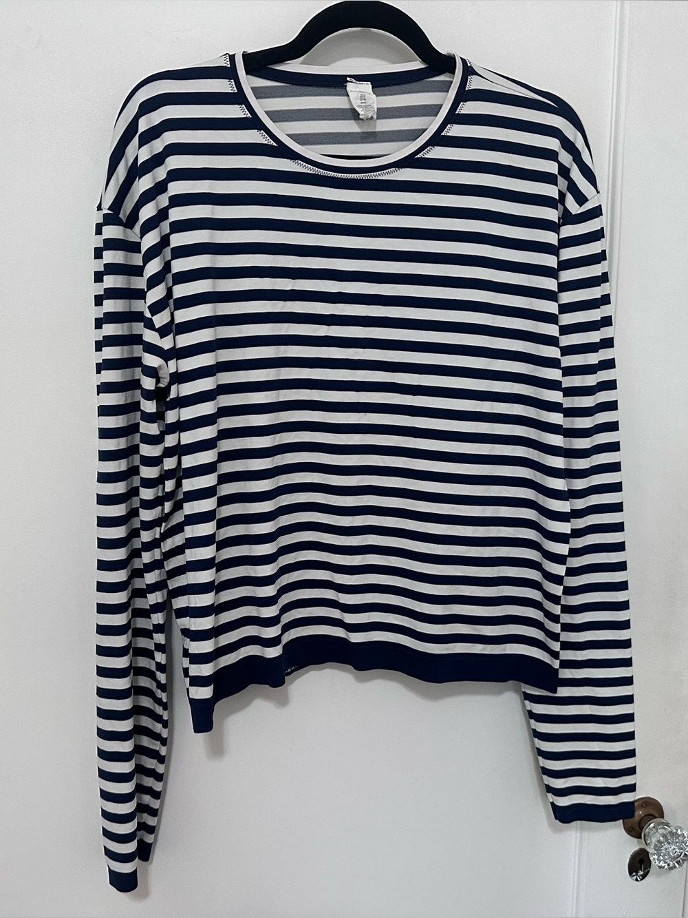 Sweaty Betty navy/white stripe oversize lightweight boxy active shirt -L